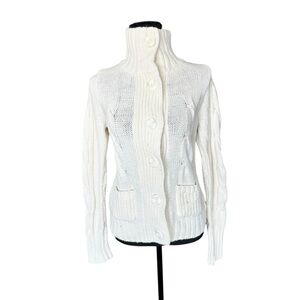 American Eagle Cream Cable Knit Button Front Sweater Cardigan Medium Y2K U31
